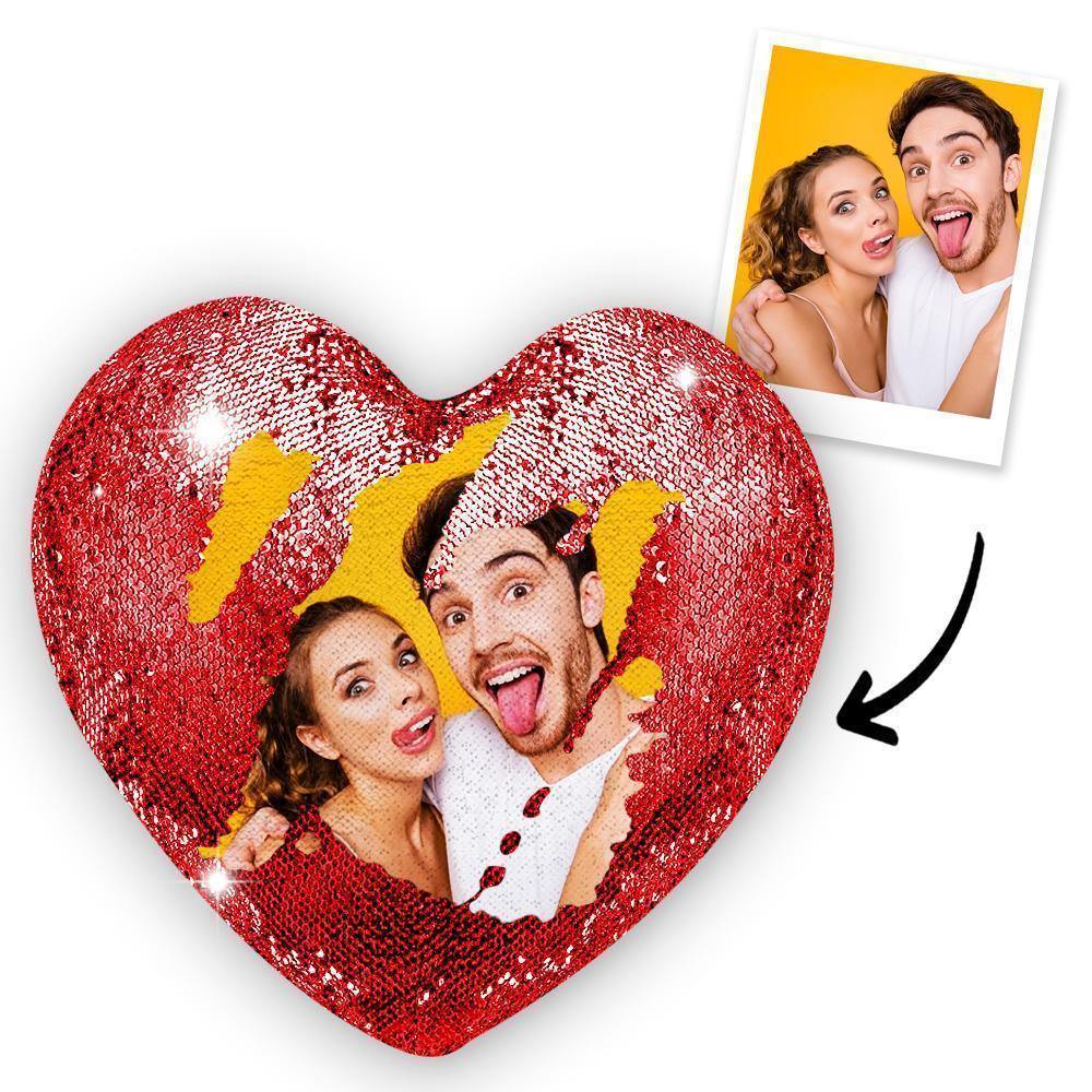 Custom Sweet Love Photo Magic Heart Sequin Cushion Pillow - photowatch