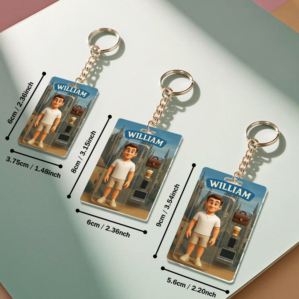 Fully Body Customizable 3D Effect Action Figure Pack Packaging Toy Box Style Art Gift Personalized Acrylic Keychain Gift for Him