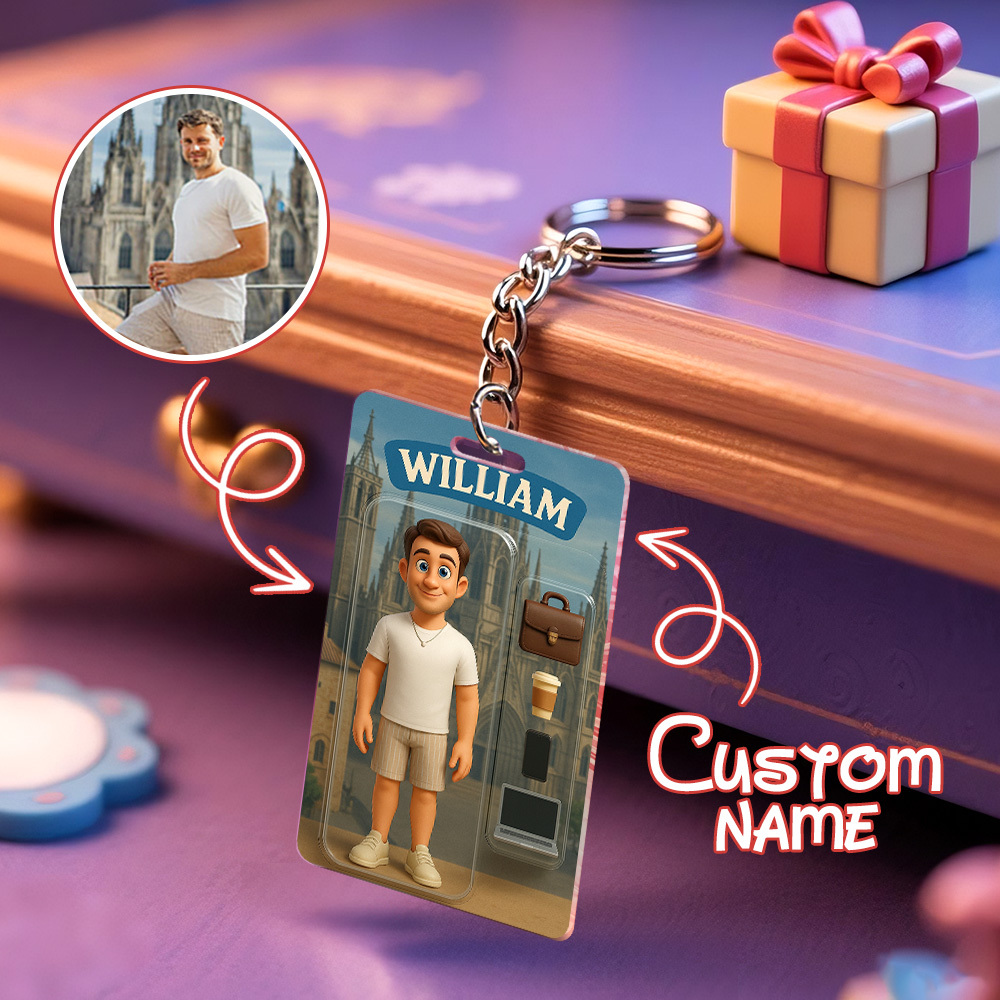 Fully Body Customizable 3D Effect Action Figure Pack Packaging Toy Box Style Art Gift Personalized Acrylic Keychain Gift for Him