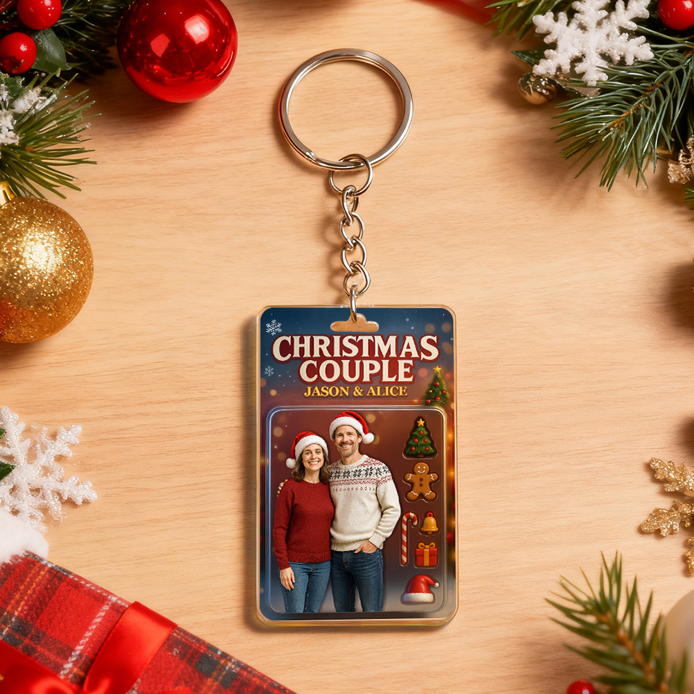 Custom Christmas Couple Action Figure Keychain, A Heartwarming Holiday Keepsake, Best Christmas Gift for Him - Photowatch