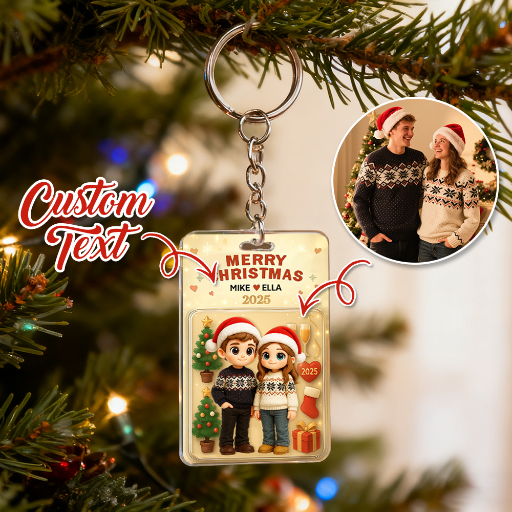 Personalized Christmas Action Figure Keychain, A Heartwarming Holiday Keepsake, Best Christmas Gift for Husband, Wife, Family, Mum, Dad - Photowatch