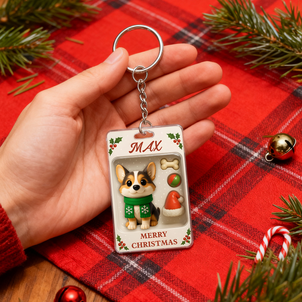 Personalized Squatting Pet Dog Keychain A Heartwarming Holiday Keepsake Unique Gift for Dog Lovers - Photowatch
