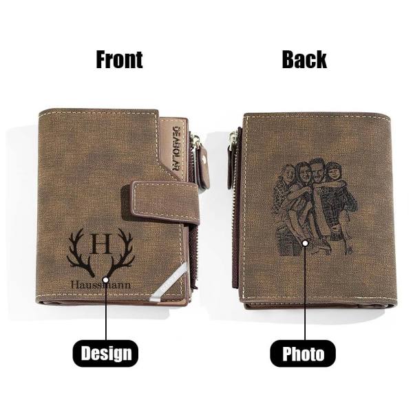 Personalized Photo Men's Foldable Leather Wallet with Text Father's Day Birthday Gift for Him - photowatch