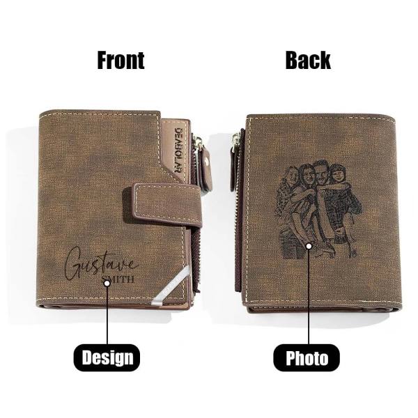 Personalized Photo Men's Foldable Leather Wallet with Text Father's Day Birthday Gift for Him - photowatch