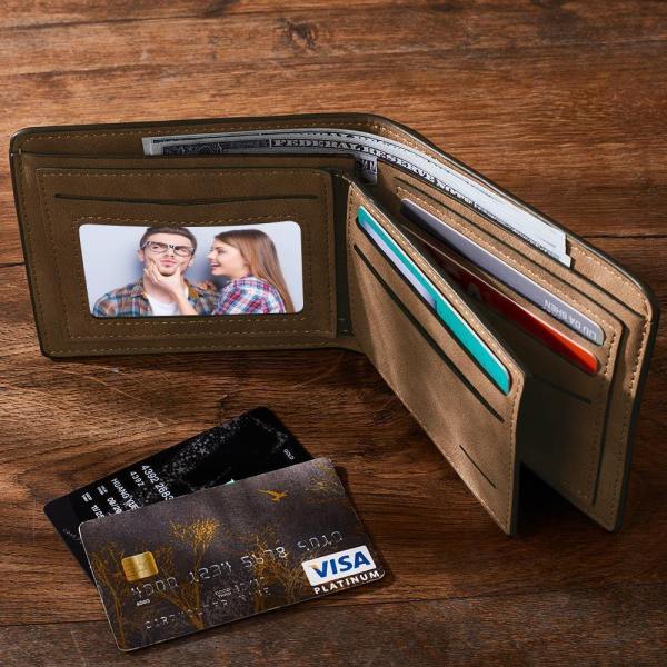 Men's Custom Photo Engraved Wallet Bifold Short Wallet Brown First Father's Day Presents From Wife - firstfathersdaygifts