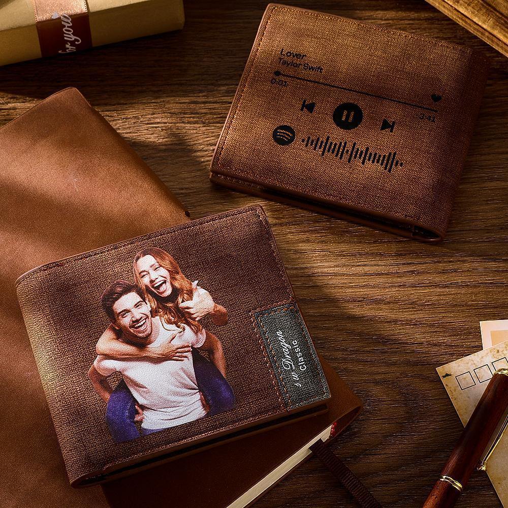 Scannable Spotify Code Wallet Photo Engraved Wallet First Father's Day Gifts For Him - firstfathersdaygifts