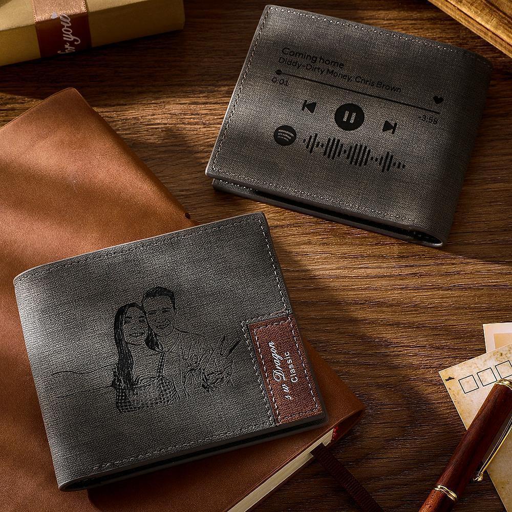 Scannable Spotify Code Wallet Photo Engraved Wallet First Father's Day Gifts For Him - firstfathersdaygifts