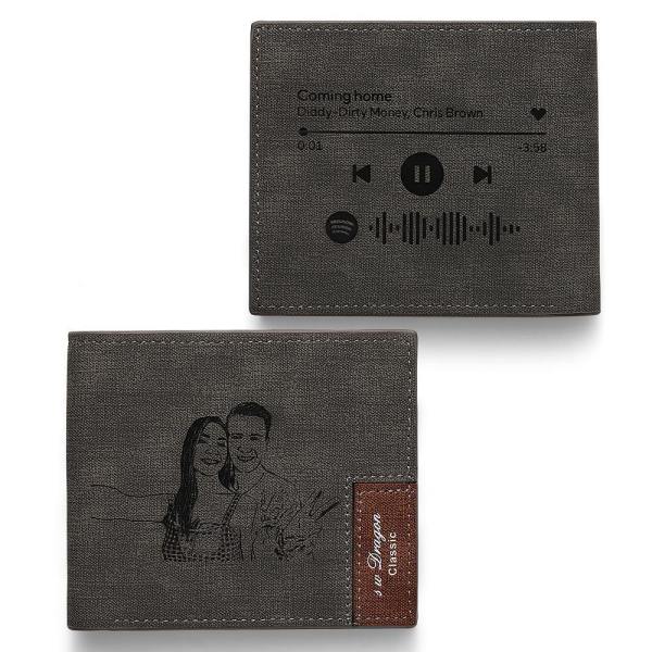 Scannable Spotify Code Wallet Photo Engraved Wallet First Father's Day Gifts For Him - firstfathersdaygifts