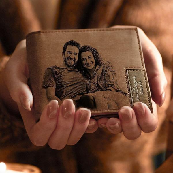 Men's Custom Photo Engraved Wallet Best Gift For First Time Dad For Him - firstfathersdaygifts