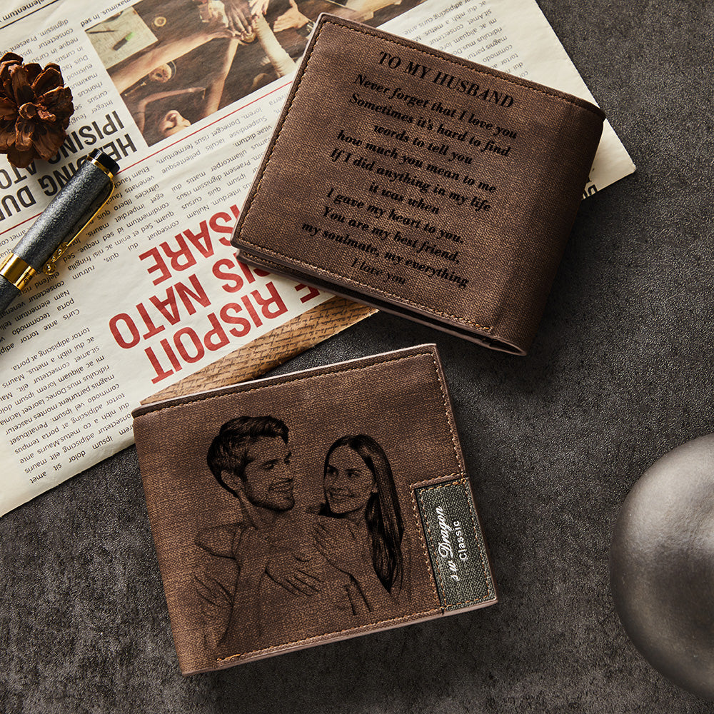 Gift for Him To My Man Love Personalized Photo Wallet Leather Wallet Engraved Wallet Boyfriend Husband