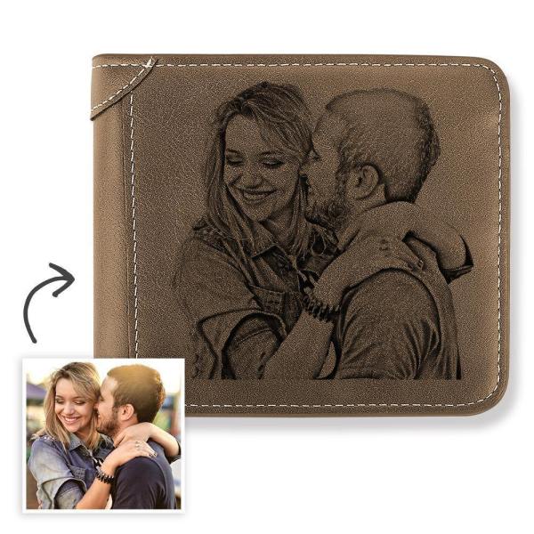 Men's Custom Photo Engraved Wallet Brown Leather Father's Day Gifts For First Time Dads For Him - firstfathersdaygifts
