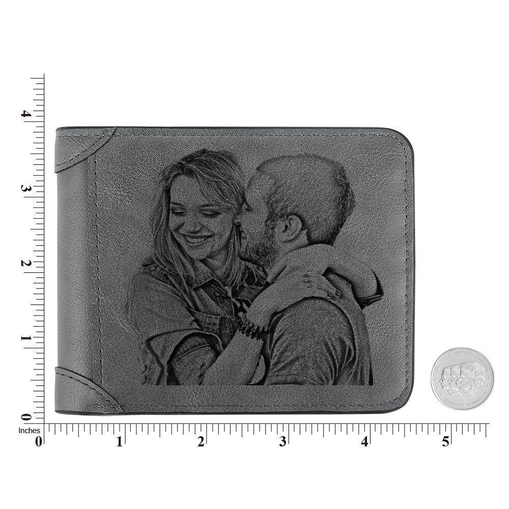 Men's Custom Photo Engraved Wallet Grey Leather Father's Fay Gifts For New Dads - firstfathersdaygifts