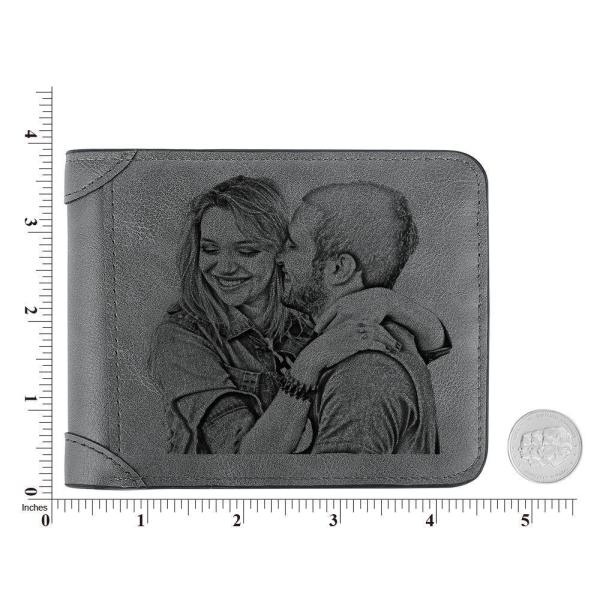 Men's Custom Photo Engraved Wallet Grey Leather Father's Fay Gifts For New Dads - firstfathersdaygifts