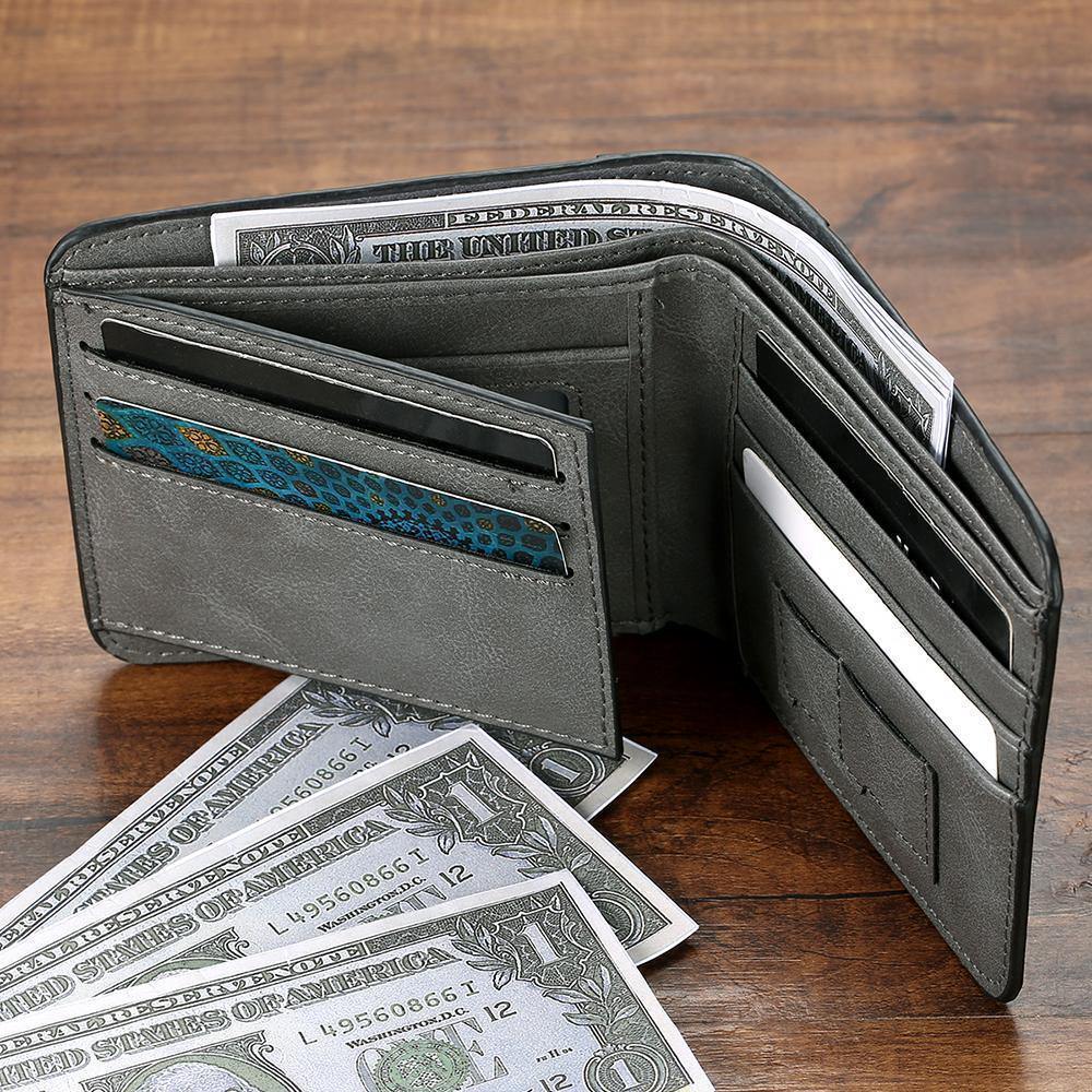Men's Custom Photo Engraved Wallet Grey Leather Father's Fay Gifts For New Dads - firstfathersdaygifts
