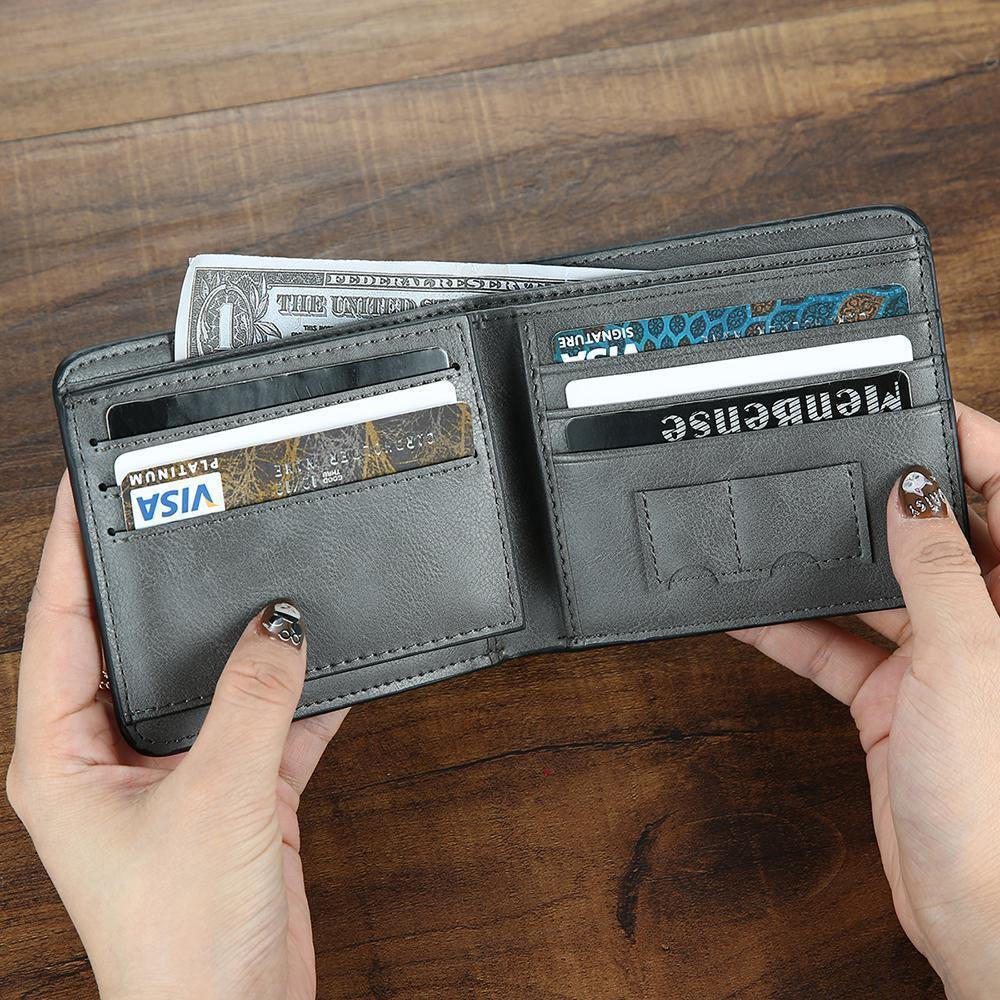 Men's Custom Photo Engraved Wallet Grey Leather Father's Fay Gifts For New Dads - firstfathersdaygifts
