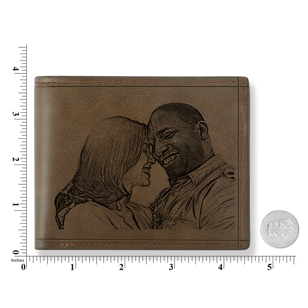 Men's Custom Photo Engraved Wallet Brown Leather New Dad Gift Ideas For Husband - firstfathersdaygifts