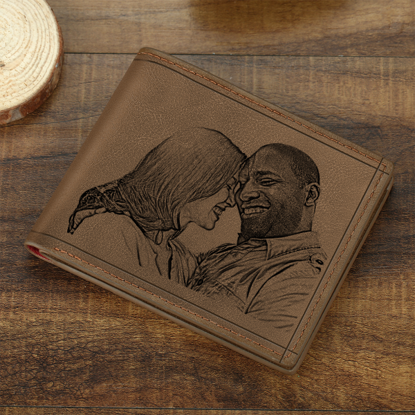 Men's Custom Photo Engraved Wallet Brown Leather New Dad Gift Ideas For Husband - firstfathersdaygifts