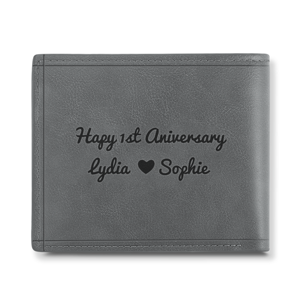 Men's Custom Photo Engraved Wallet Grey Leather Best First Father's Day Gifts For Dad - firstfathersdaygifts