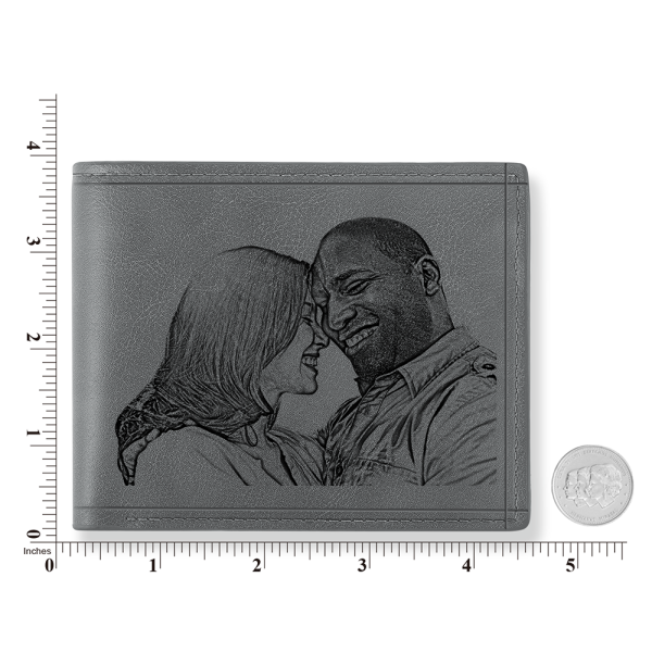 Men's Custom Photo Engraved Wallet Grey Leather Best First Father's Day Gifts For Dad - firstfathersdaygifts