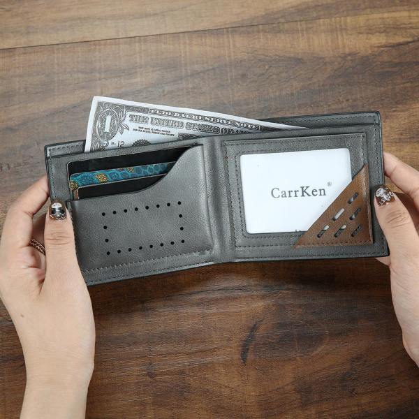 Men's Custom Photo Engraved Wallet Grey Leather Best First Father's Day Gifts For Dad - firstfathersdaygifts