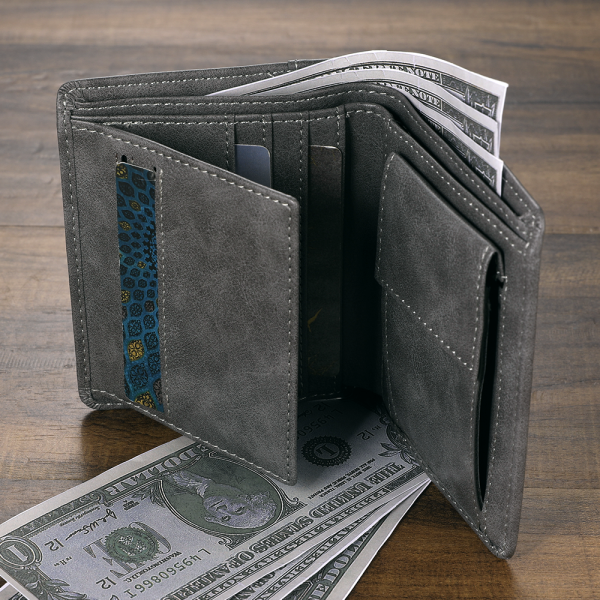 Men's Custom Photo Engraved Wallet Grey Leather First Father's Day Ideas For Husband - firstfathersdaygifts