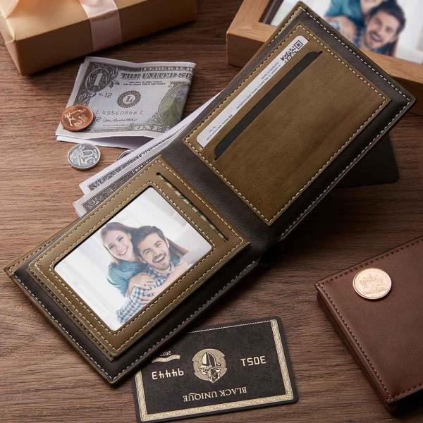 Men's Custom Photo Engraved Wallet RFID Blocking Wallet Brown Best Gifts For New Dads For Him - firstfathersdaygifts