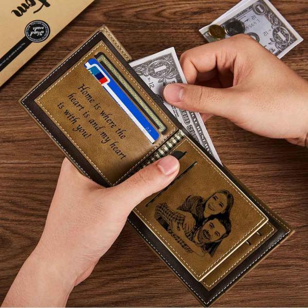 Men's Custom Photo Engraved Wallet RFID Blocking Wallet Brown Best Gifts For New Dads For Him - firstfathersdaygifts