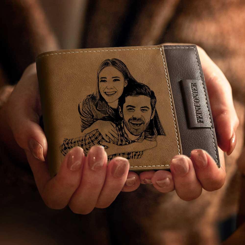Men's Custom Photo Wallet with Engraving RFID Blocking Brown Wallet