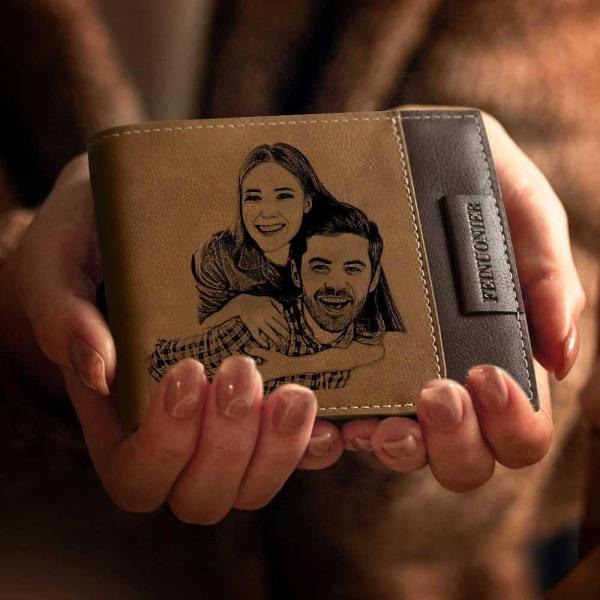 Men's Custom Photo Engraved Wallet RFID Blocking Wallet Brown Best Gifts For New Dads For Him - firstfathersdaygifts