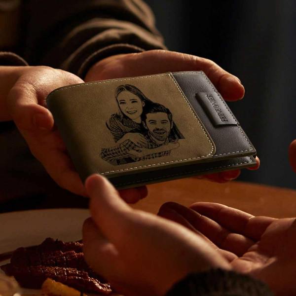 Men's Custom Photo Engraved Wallet RFID Blocking Wallet Brown Best Gifts For New Dads For Him - firstfathersdaygifts