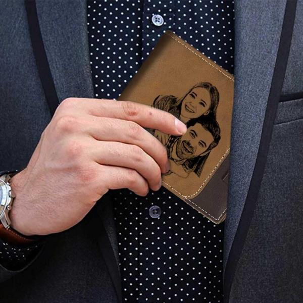 Men's Custom Photo Engraved Wallet RFID Blocking Wallet Brown Best Gifts For New Dads For Him - firstfathersdaygifts