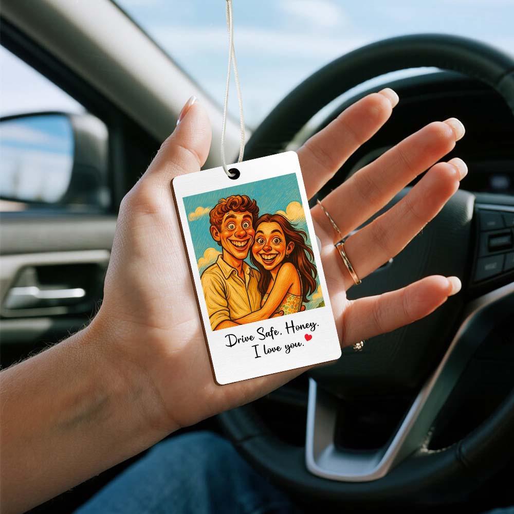 Custom Funny Caricature Portrait Air Freshener, Cute Car Accessories, Photo Freshener, Gift for Husband Wife Family Friend