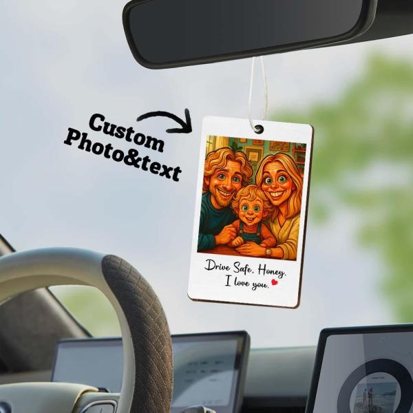 Custom Funny Caricature Portrait Air Freshener, Cute Car Accessories, Photo Freshener, Gift for Husband Wife Family Friend