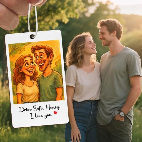 Custom Funny Caricature Portrait Air Freshener, Cute Car Accessories, Photo Freshener, Gift for Husband Wife Family Friend