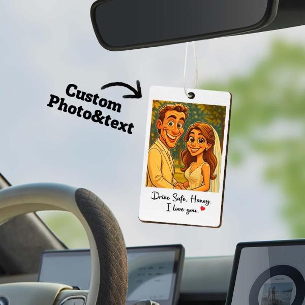 Custom Funny Caricature Portrait Air Freshener, Cute Car Accessories, Photo Freshener, Gift for Husband Wife Family Friend
