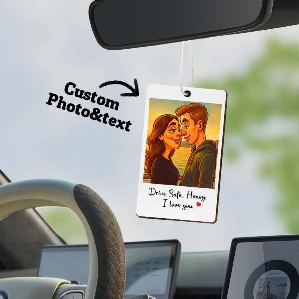 Custom Funny Caricature Portrait Air Freshener, Cute Car Accessories, Photo Freshener, Gift for Husband Wife Family Friend