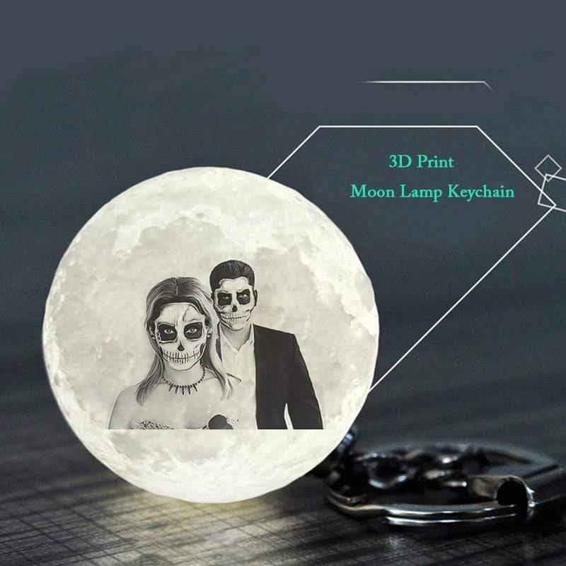 Custom Halloween Photo Keychain 3D Printed Moon Lamp Keychain - photowatch