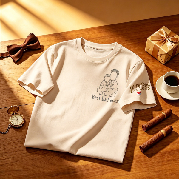 Custom Dad Photo Shirt - Embroidered Dad & Kids Portrait - Personalized Father's Day Keepsake Gift - Photowatch