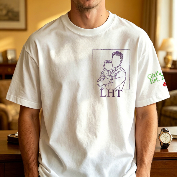 Custom Dad Photo Shirt - Embroidered Dad & Kids Portrait - Personalized Father's Day Keepsake Gift - Photowatch