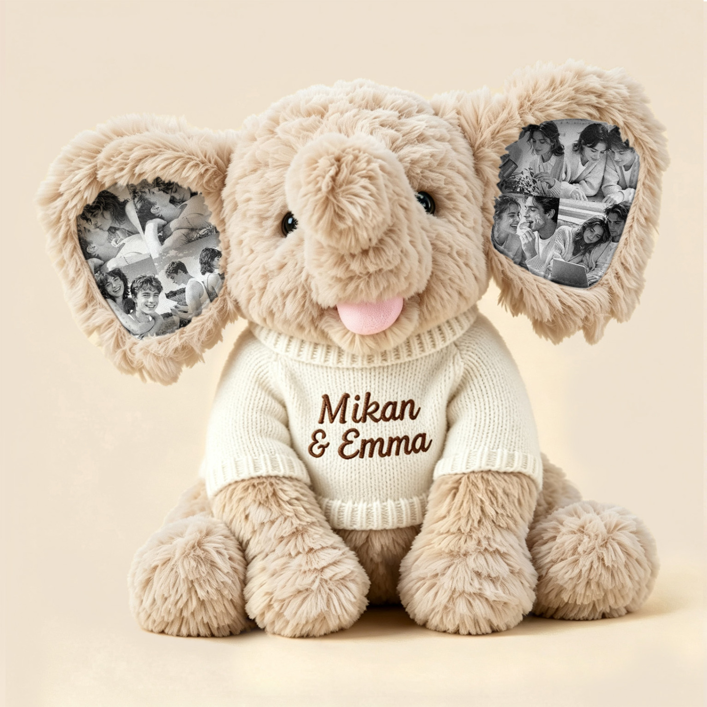Custom Photo Elephant Plush – Personalized Ear Picture Elephant Gift for Couples Anniversary Gifts