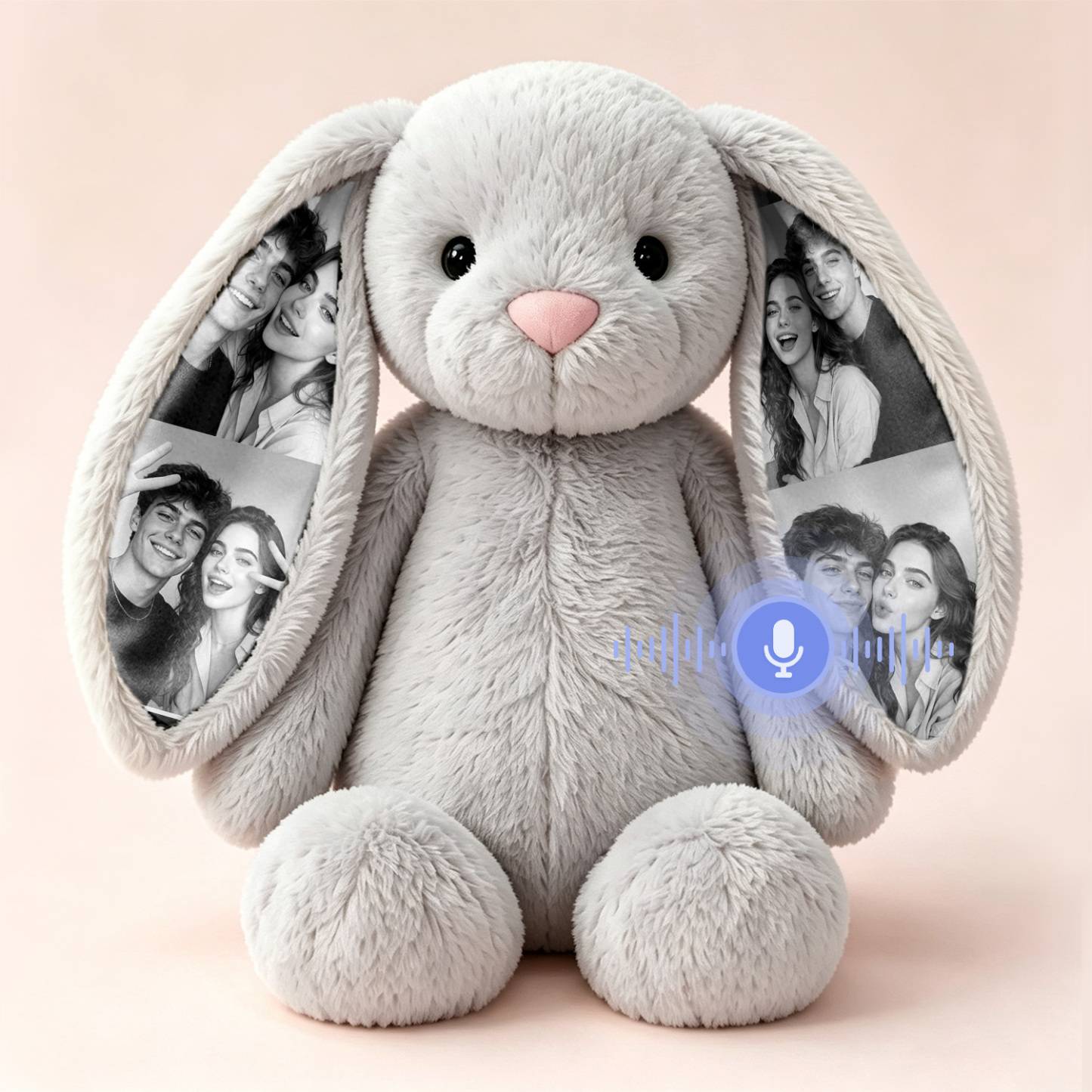 Personalized Voice Recording Bunny Plush – Custom Photo Hidden Ear Rabbit, Recordable Message Stuffed Animal, Unique Anniversary Gift for Couples