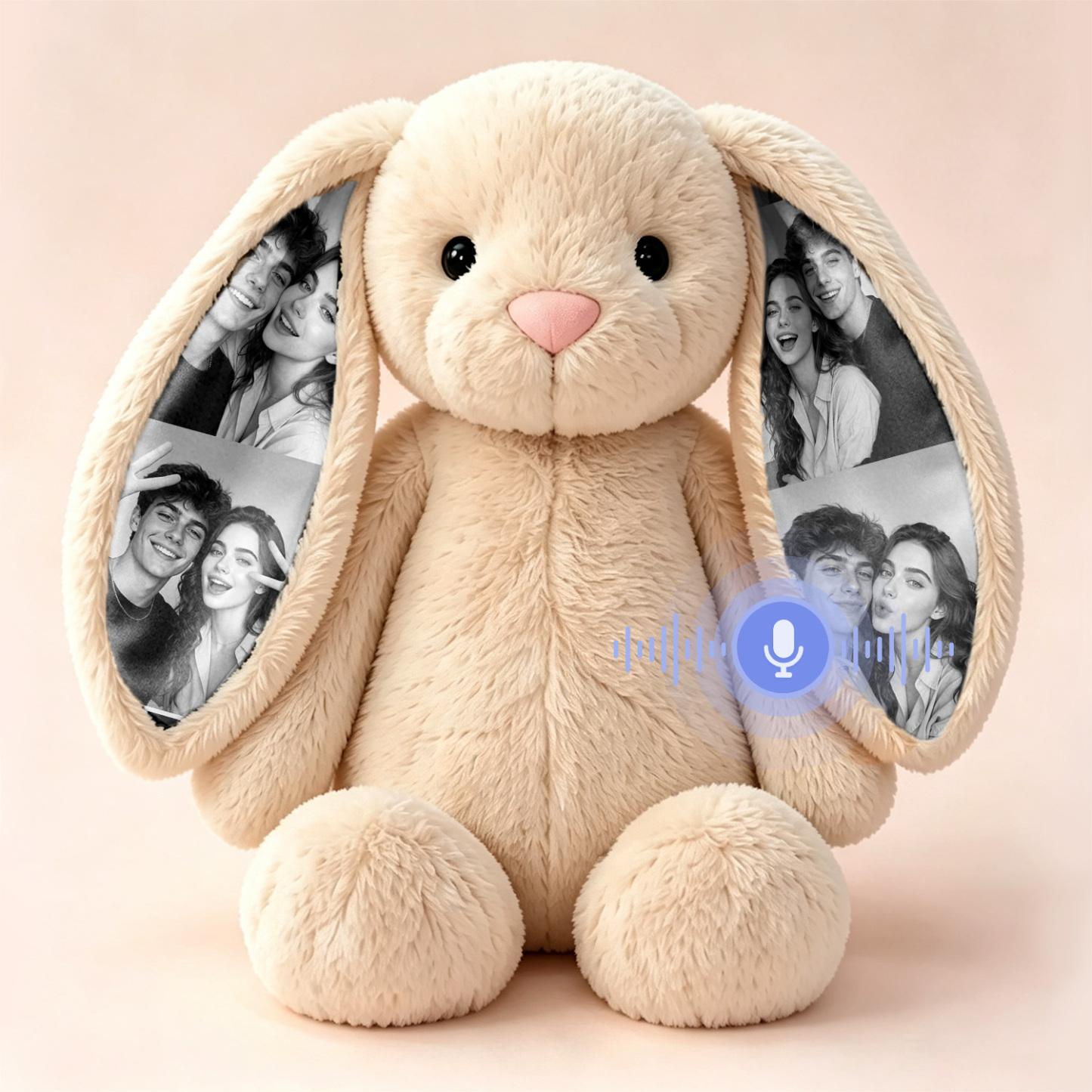 Personalized Voice Recording Bunny Plush – Custom Photo Hidden Ear Rabbit, Recordable Message Stuffed Animal, Unique Anniversary Gift for Couples