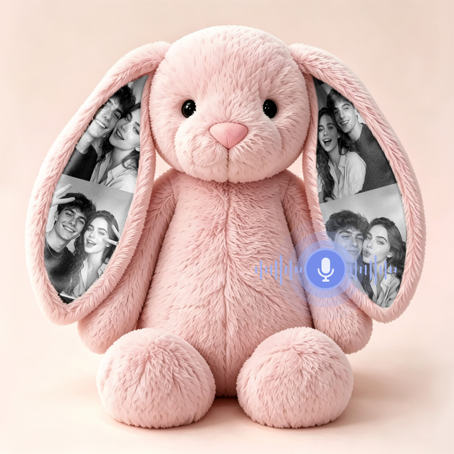 Personalized Voice Recording Bunny Plush – Custom Photo Hidden Ear Rabbit, Recordable Message Stuffed Animal, Unique Anniversary Gift for Couples