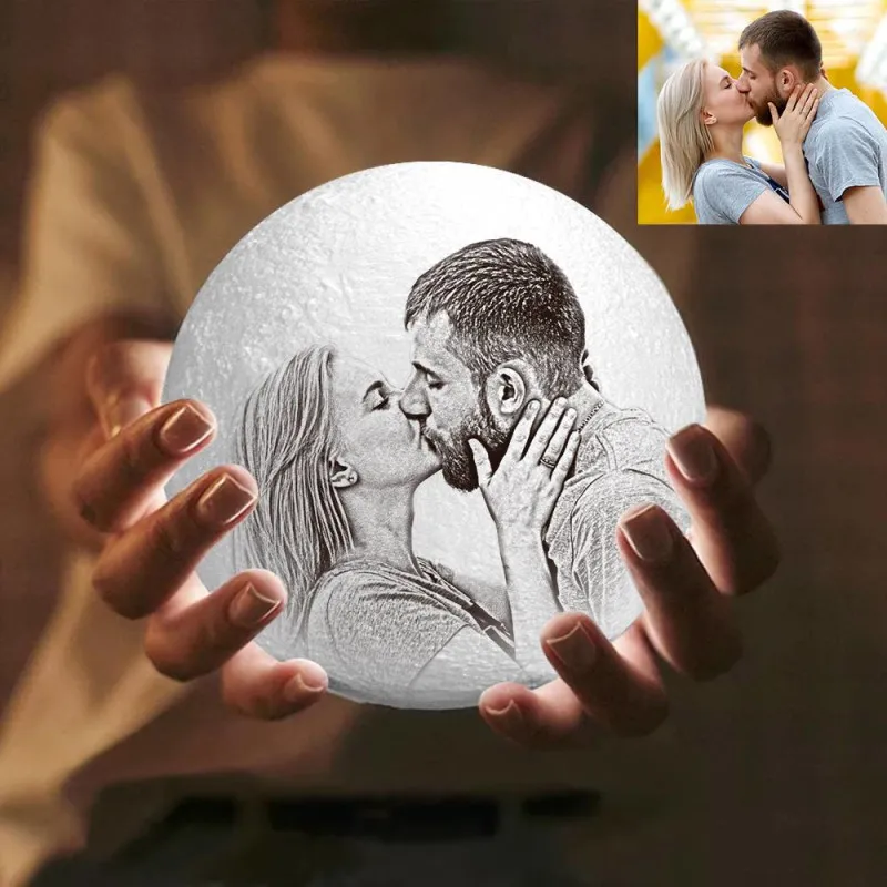 Custom 3D Printing Photo Moon Lamp &Engraved Words - Touch 2 Colors - photowatch
