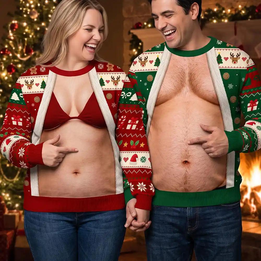 Funny Christmas Gift For Couples - Personalized Naughty Matching Unisex Ugly Sweater
