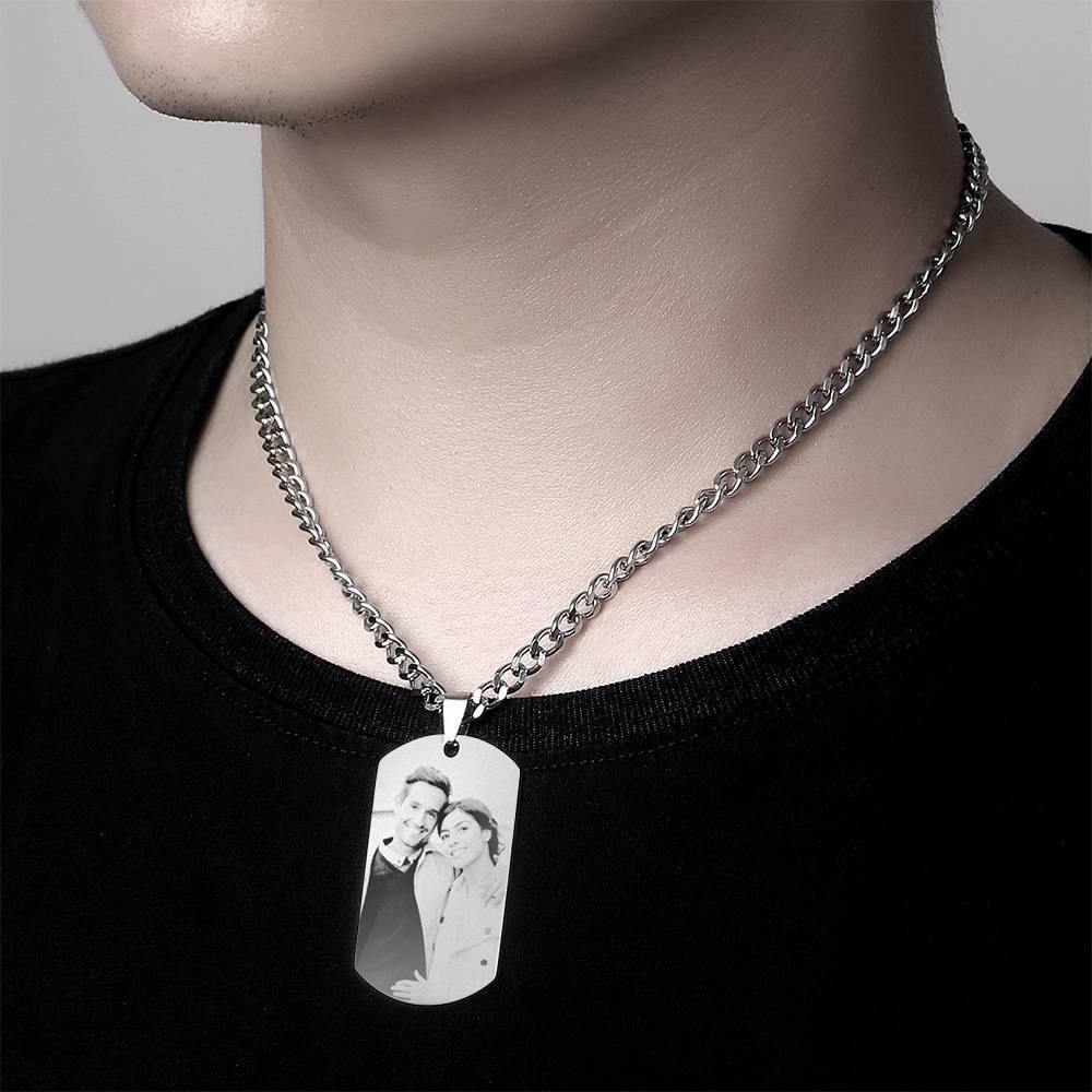 Father's Day Gifts Mens Necklace, Engraved Necklace, Personalized Photo Necklace - photowatch