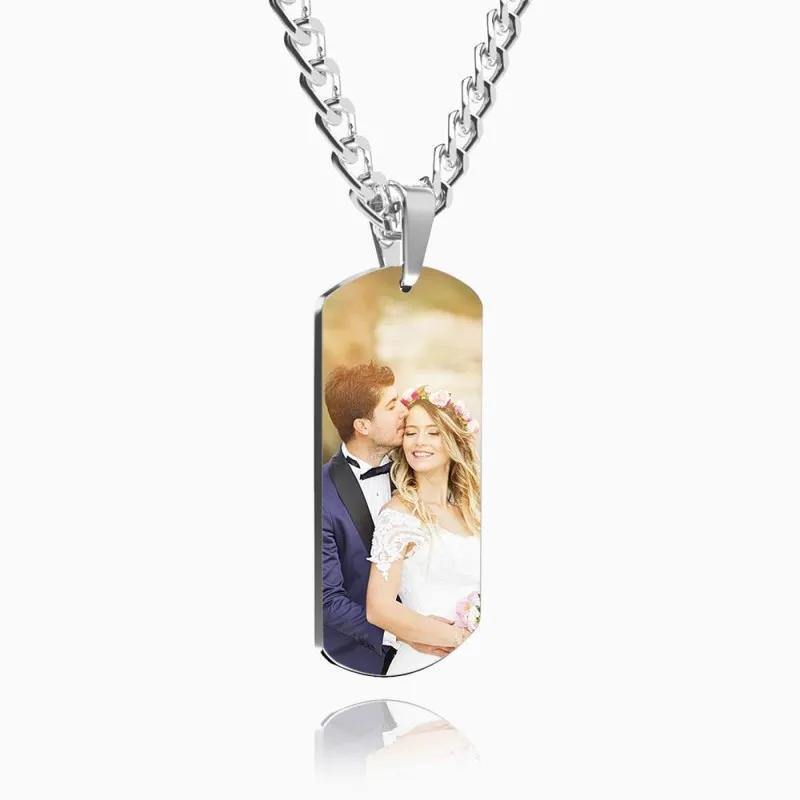 Father's Day Gifts Men's Photo Tag Necklace With Engraving Stainless Steel - photowatch