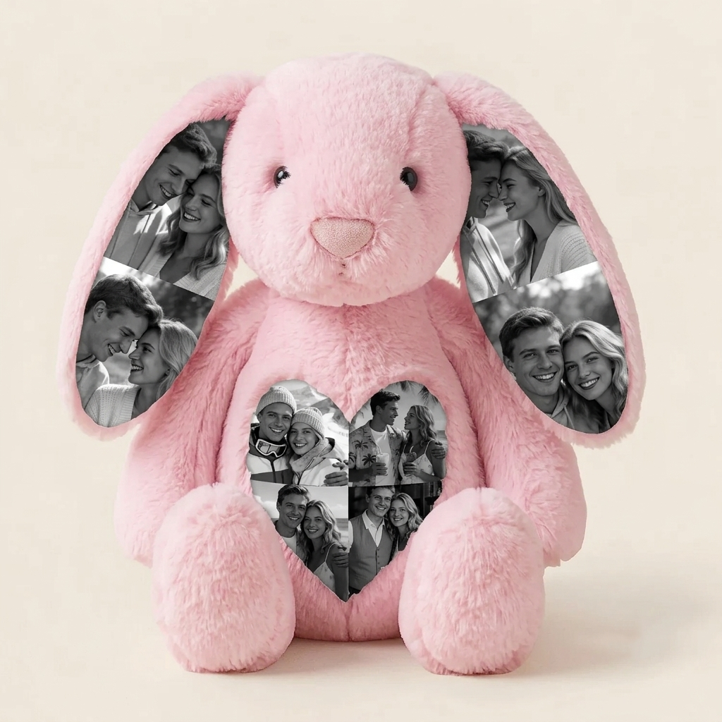 Custom Photo Couple Bunny Plush Personalized Hidden Ear Picture Bunny Gift for Couples Anniversary Gifts - Photowatch