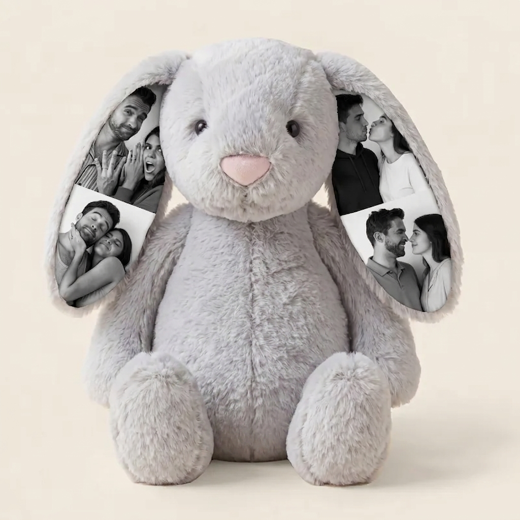 Custom Photo Bunny Plush – Personalized Hidden Ear Picture Bunny Gift for Couples Anniversary Gifts - Photowatch