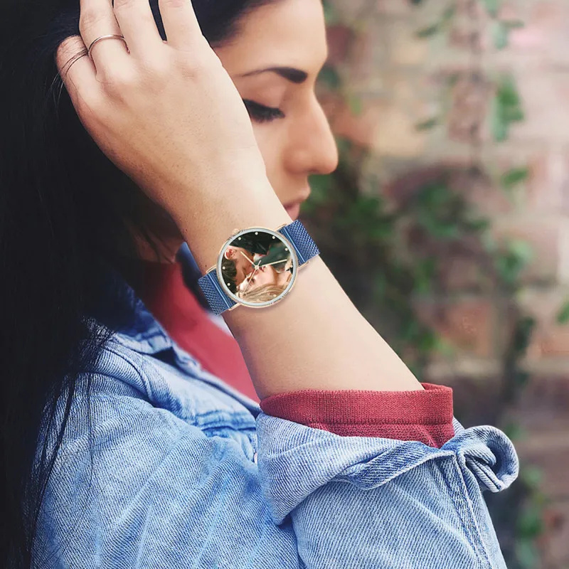 Ladies Watch Personalized Photo Watch With Black Red Blue Strap Birthday Gift - photowatch